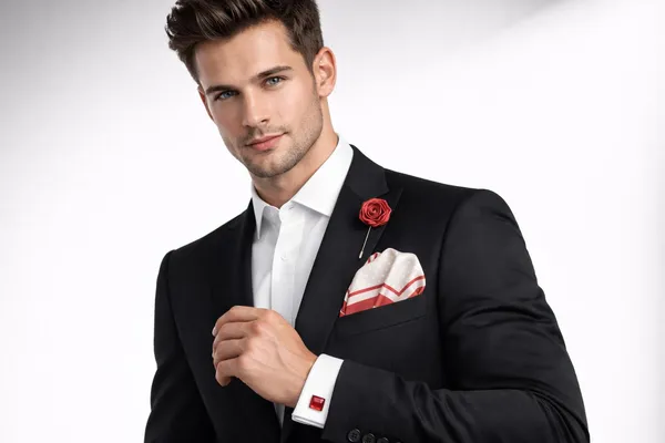 AACHINO_Pocket_Square,_Cufflinks_&_Lapel_Pin_Set_for_Men_with_Premium_Gift_Box_|_Polyester_Formal_Accessories_Combo_for_Wedding,_Party,_Office_Wear_(Red_Dot_Pk)
