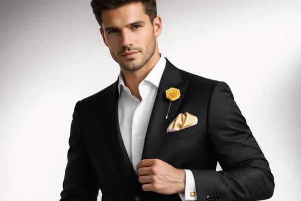 AACHINO_Classic_Men�s_Formal_Gift_Set_�_Pocket_Square,_Cufflinks_&_Lapel_Pin_Combo_with_Premium_Box_|_Polyester_Accessories_for_Wedding,_Party_&_Office_Wear_(Geometric_Yellow)