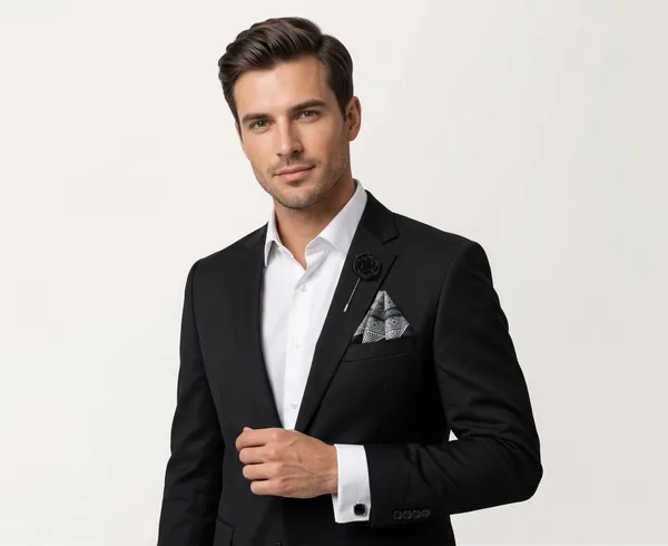 AACHINO_Pocket_Square_Set_for_Men_with_Cufflinks_&_Lapel_Pin_|_Polyester_Formal_Accessories_Gift_Box_for_Wedding,_Party_&_Office_Wear_(Black_Jkr)