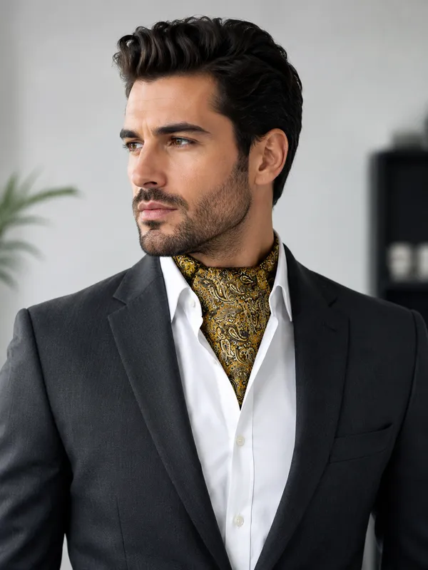 AACHINO_Premium_Cravat_for_Men_|_Micro_Fabric_Luxury_Neckwear_|_Wedding,_Party_&_Formal_Wear_|_Soft,_Elegant_&_Comfortable_Ascot_Tie_|_Perfect_Gifting_Accessory_for_Gentlemen_(A9_Golden)