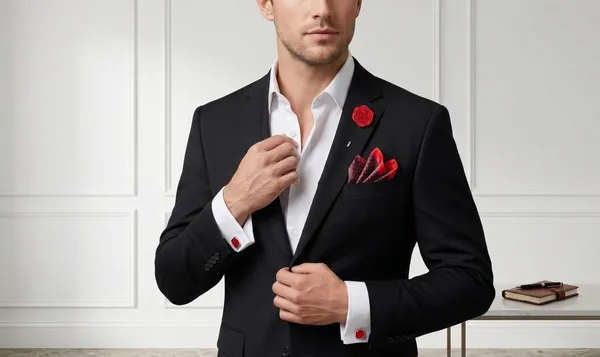AACHINO_Pocket_Square,_Cufflinks_&_Lapel_Pin_Set_for_Men_with_Premium_Gift_Box_|_Polyester_Formal_Accessories_Combo_for_Wedding,_Party,_Office_Wear_(Red_Aros)