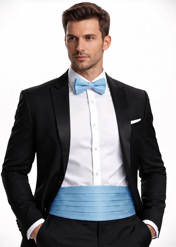 AACHINO_Premium_Men's_Micro_Fiber_Neck_Bow_Tie_&_Cummerbund_Set_-_Elegant_Slim_Tie_for_Weddings,_Grooms_&_Formal_Events_-_Luxury_Smooth_Finish_Tuxedo_Accessory_with_Gift_Box_(Sky_Blue)