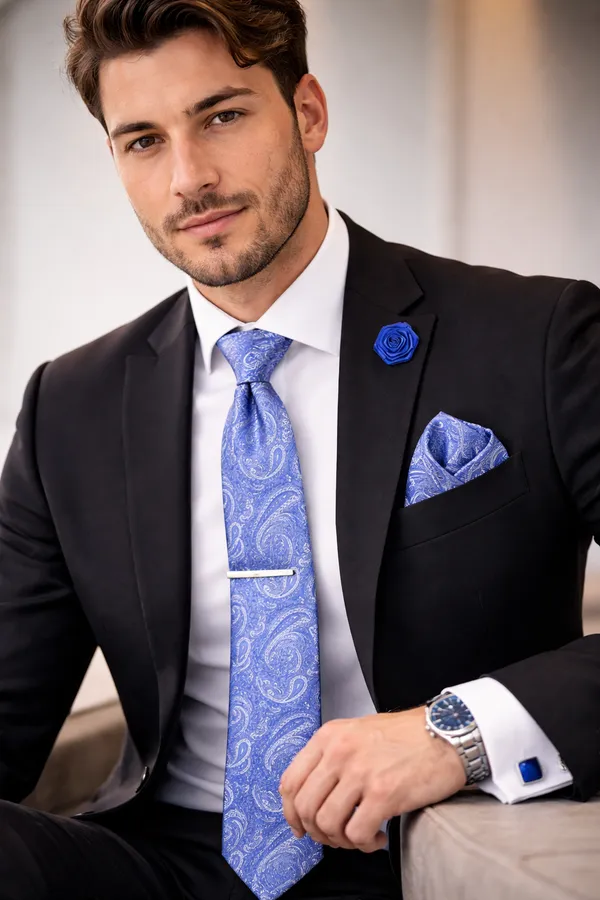 AACHINO_Italian_Micro_Fabric_Tie_Set_for_Men_with_Pocket_Square,_Cufflinks,_Tie_Pin_&_Lapel_Pin_|_Premium_Wedding_&_Formal_Gift_Box_(Rain_Blue)