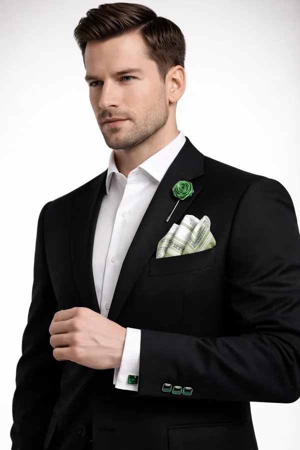 AACHINO_Men�s_Formal_Accessory_Set_�_Pocket_Square,_Cufflinks_&_Lapel_Pin_with_Premium_Gift_Box_|_Polyester_Designer_Combo_for_Wedding,_Party_&_Office_Wear_(Green_Dot)