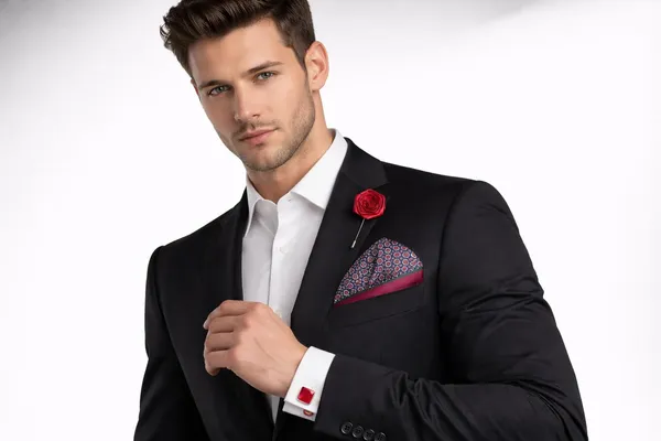 AACHINO_Pocket_Square,_Cufflinks_&_Lapel_Pin_Set_for_Men_with_Premium_Gift_Box_|_Polyester_Formal_Accessories_Combo_for_Wedding,_Party,_Office_Wear_(Red_Grip)