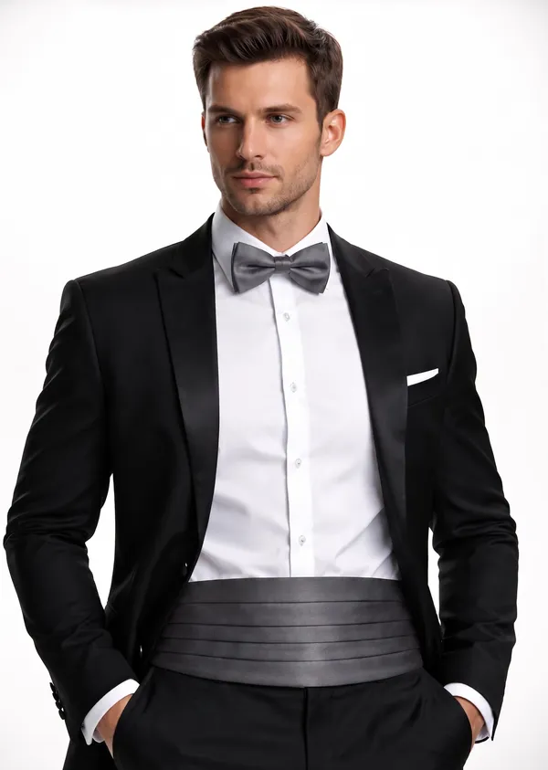 AACHINO_Premium_Men's_Micro_Fiber_Neck_Bow_Tie_&_Cummerbund_Set_-_Elegant_Slim_Tie_for_Weddings,_Grooms_&_Formal_Events_-_Luxury_Smooth_Finish_Tuxedo_Accessory_with_Gift_Box_(Grey)