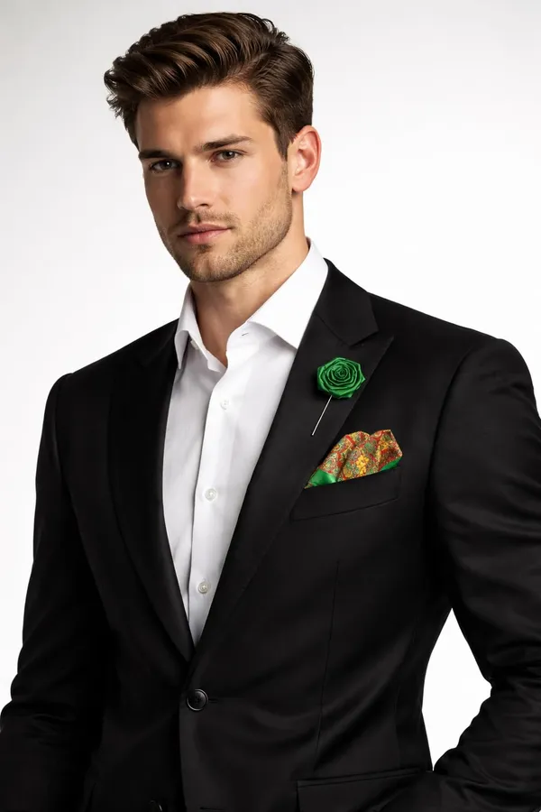 AACHINO_Men�s_Formal_Accessory_Set_�_Pocket_Square,_Cufflinks_&_Lapel_Pin_with_Premium_Gift_Box_|_Polyester_Designer_Combo_for_Wedding,_Party_&_Office_Wear_(Green_Grow)