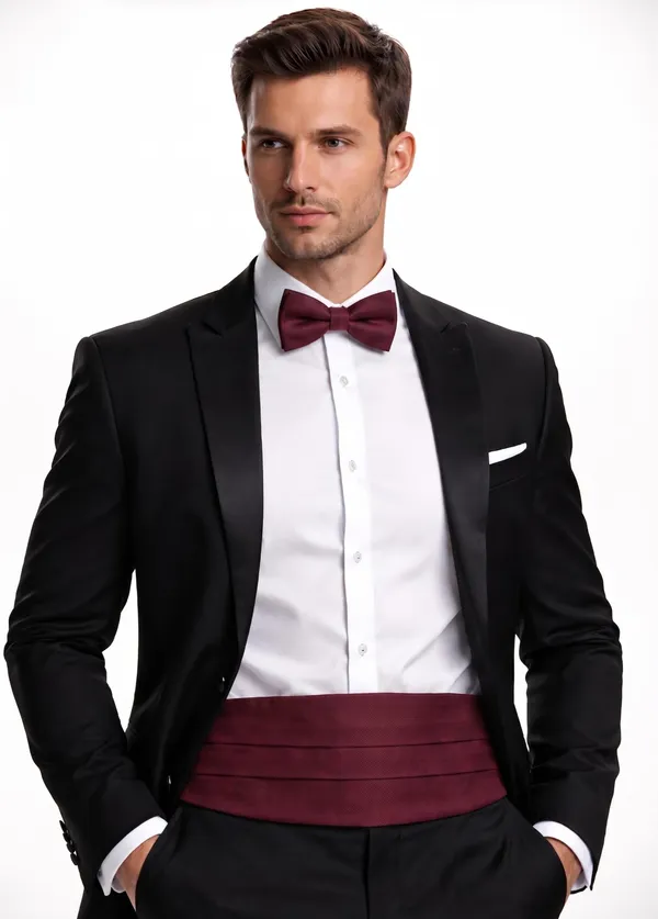 AACHINO_Premium_Men's_Micro_Fiber_Neck_Bow_Tie_&_Cummerbund_Set_-_Elegant_Slim_Tie_for_Weddings,_Grooms_&_Formal_Events_-_Luxury_Smooth_Finish_Tuxedo_Accessory_with_Gift_Box_(Maroon)