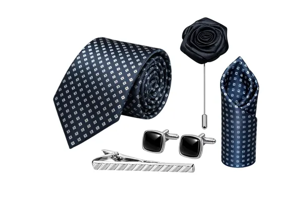 AACHINO_Premium_Men's_Tie_Gift_Set_|_Necktie,_Pocket_Square,_Cufflinks,_Lapel_Pin_&_Tie_Pin_|_Luxury_Gift_Box_for_Wedding,_Office,_Parties_&_Formal_Wear_(Black_Dot)