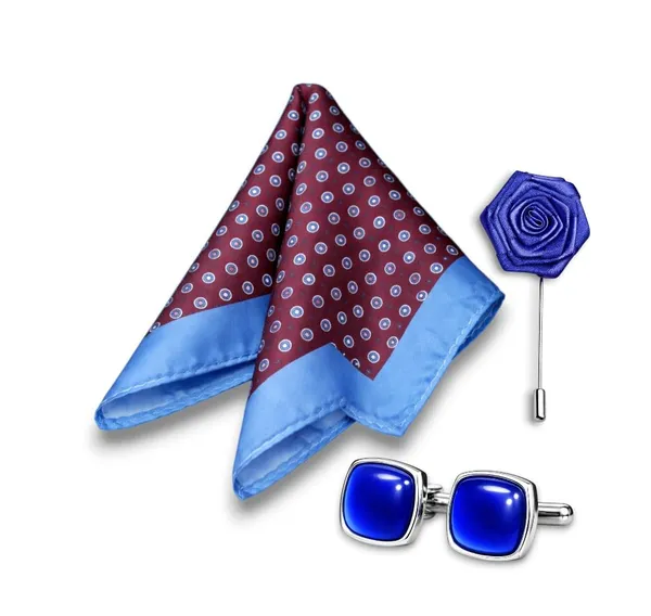 AACHINO_Men�s_Pocket_Square_Gift_Set_with_Cufflinks_&_Lapel_Pin_|_Premium_Polyester_Formal_Accessories_for_Wedding,_Party_&_Office_Wear_(Blue_Dots_Mr)