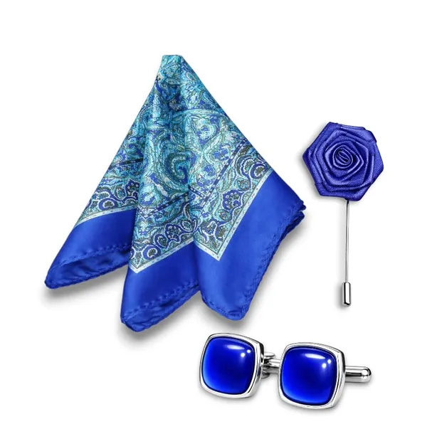 AACHINO_Men�s_Pocket_Square_Gift_Set_with_Cufflinks_&_Lapel_Pin_|_Premium_Polyester_Formal_Accessories_for_Wedding,_Party_&_Office_Wear_(Blue_Hm)