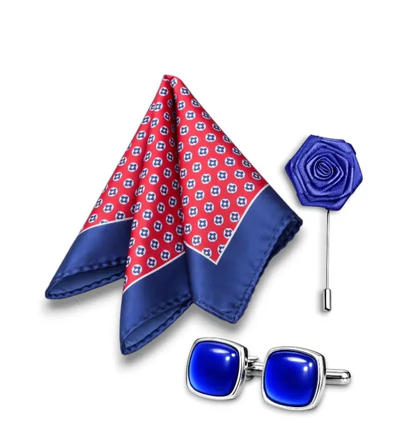 AACHINO_Men�s_Pocket_Square_Gift_Set_with_Cufflinks_&_Lapel_Pin_|_Premium_Polyester_Formal_Accessories_for_Wedding,_Party_&_Office_Wear_(Blue_Kidat)