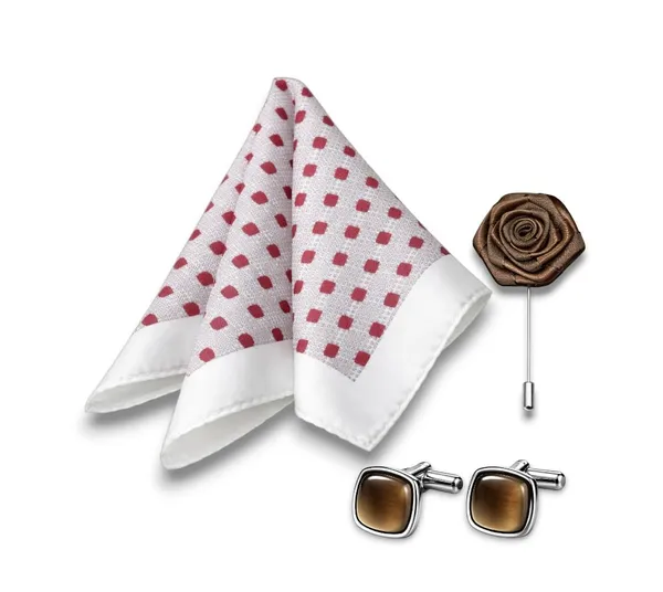 AACHINO_Formal_Pocket_Square_Combo_for_Men_with_Cufflinks_&_Lapel_Pin_|_Polyester_Accessory_Gift_Set_for_Wedding,_Party_&_Office_Look_(Brown_Sock)