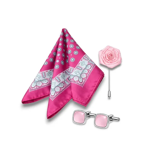 AACHINO_Signature_Men�s_Formal_Combo_Set_�_Pocket_Square,_Cufflinks_&_Lapel_Pin_with_Premium_Gift_Box_|_Polyester_Designer_Accessories_for_Wedding,_Party_&_Office_Wear_(Ch_Pink_Valey)