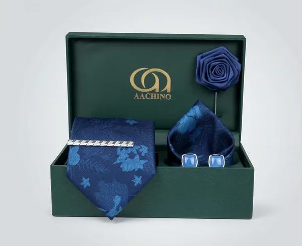 AACHINO_Italian_Micro_Fabric_Tie_Set_for_Men_with_Pocket_Square,_Cufflinks,_Tie_Pin_&_Lapel_Pin_|_Premium_Wedding_&_Formal_Gift_Box_(Sb_Blue)