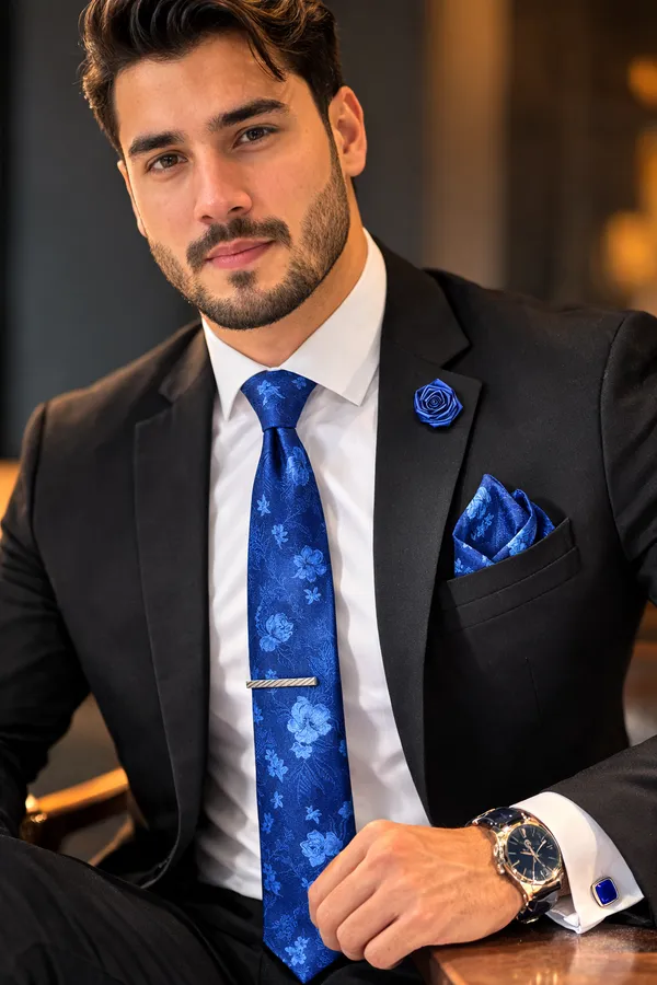 AACHINO_Italian_Micro_Fabric_Tie_Set_for_Men_with_Pocket_Square,_Cufflinks,_Tie_Pin_&_Lapel_Pin_|_Premium_Wedding_&_Formal_Gift_Box_(Sb_Blue)