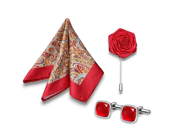 AACHINO_Pocket_Square,_Cufflinks_&_Lapel_Pin_Set_for_Men_with_Premium_Gift_Box_|_Polyester_Formal_Accessories_Combo_for_Wedding,_Party,_Office_Wear_(Dense_Paisley)