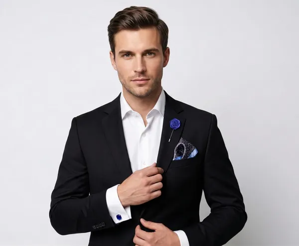 AACHINO_Men�s_Pocket_Square_Gift_Set_with_Cufflinks_&_Lapel_Pin_|_Premium_Polyester_Formal_Accessories_for_Wedding,_Party_&_Office_Wear_(Blue_Kit)