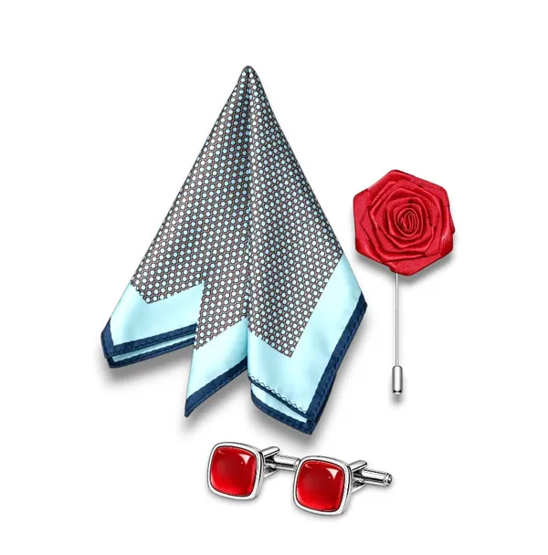 AACHINO_Pocket_Square,_Cufflinks_&_Lapel_Pin_Set_for_Men_with_Premium_Gift_Box_|_Polyester_Formal_Accessories_Combo_for_Wedding,_Party,_Office_Wear_(Geometric_Red)