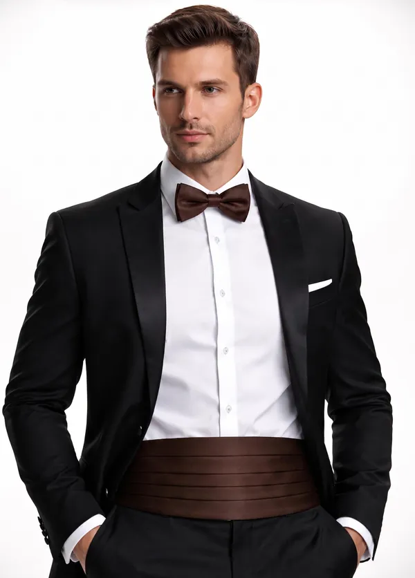 AACHINO_Premium_Men's_Micro_Fiber_Neck_Bow_Tie_&_Cummerbund_Set_-_Elegant_Slim_Tie_for_Weddings,_Grooms_&_Formal_Events_-_Luxury_Smooth_Finish_Tuxedo_Accessory_with_Gift_Box_(Brown)