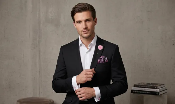 AACHINO_Signature_Men�s_Formal_Combo_Set_�_Pocket_Square,_Cufflinks_&_Lapel_Pin_with_Premium_Gift_Box_|_Polyester_Designer_Accessories_for_Wedding,_Party_&_Office_Wear_(Pink_Amb_sid)