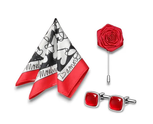 AACHINO_Pocket_Square,_Cufflinks_&_Lapel_Pin_Set_for_Men_with_Premium_Gift_Box_|_Polyester_Formal_Accessories_Combo_for_Wedding,_Party,_Office_Wear_(Rediesh)