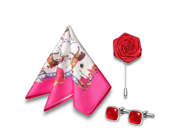 AACHINO_Pocket_Square,_Cufflinks_&_Lapel_Pin_Set_for_Men_with_Premium_Gift_Box_|_Polyester_Formal_Accessories_Combo_for_Wedding,_Party,_Office_Wear_(Pink)