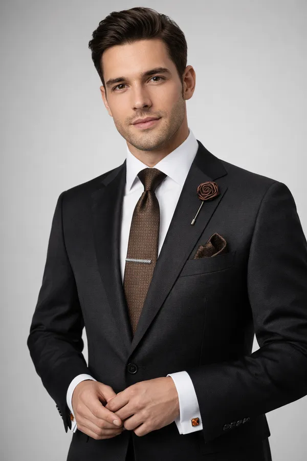 AACHINO_Premium_Men's_Tie_Gift_Set_|_Necktie,_Pocket_Square,_Cufflinks,_Lapel_Pin_&_Tie_Pin_|_Luxury_Gift_Box_for_Wedding,_Office,_Parties_&_Formal_Wear_(Brown_Cd)