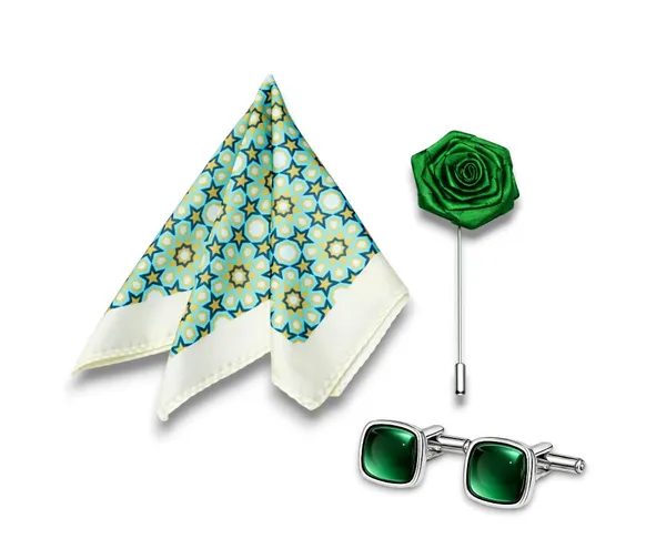 AACHINO_Men�s_Formal_Accessory_Set_�_Pocket_Square,_Cufflinks_&_Lapel_Pin_with_Premium_Gift_Box_|_Polyester_Designer_Combo_for_Wedding,_Party_&_Office_Wear_(Magic_Green)
