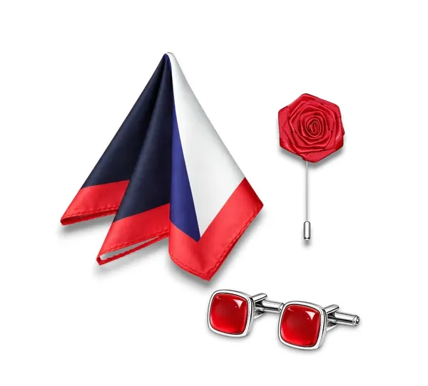 AACHINO_Pocket_Square,_Cufflinks_&_Lapel_Pin_Set_for_Men_with_Premium_Gift_Box_|_Polyester_Formal_Accessories_Combo_for_Wedding,_Party,_Office_Wear_(Multi_Sqr_Red)