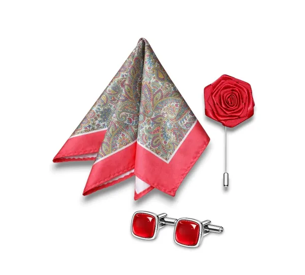 AACHINO_Pocket_Square,_Cufflinks_&_Lapel_Pin_Set_for_Men_with_Premium_Gift_Box_|_Polyester_Formal_Accessories_Combo_for_Wedding,_Party,_Office_Wear_(Multiple_Catch_Red)