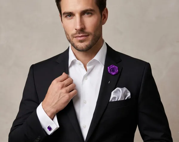 AACHINO_Royal_Men�s_Accessory_Gift_Set_�_Pocket_Square,_Cufflinks_&_Lapel_Pin_with_Premium_Box_|_Polyester_Formal_Combo_for_Wedding,_Party_&_Office_Wear_(Purple_Ear_Amb)