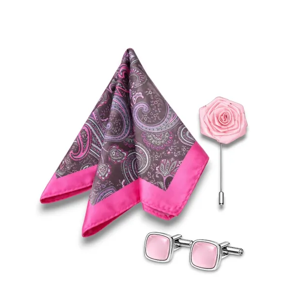 AACHINO_Signature_Men�s_Formal_Combo_Set_�_Pocket_Square,_Cufflinks_&_Lapel_Pin_with_Premium_Gift_Box_|_Polyester_Designer_Accessories_for_Wedding,_Party_&_Office_Wear_(Pink_Amb_sid)