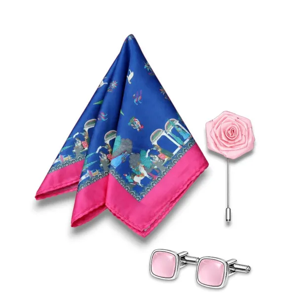 AACHINO_Signature_Men�s_Formal_Combo_Set_�_Pocket_Square,_Cufflinks_&_Lapel_Pin_with_Premium_Gift_Box_|_Polyester_Designer_Accessories_for_Wedding,_Party_&_Office_Wear_(Pink_Fela)