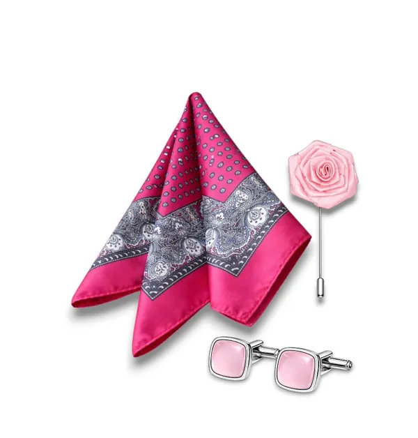 AACHINO_Signature_Men�s_Formal_Combo_Set_�_Pocket_Square,_Cufflinks_&_Lapel_Pin_with_Premium_Gift_Box_|_Polyester_Designer_Accessories_for_Wedding,_Party_&_Office_Wear_(Pink_Multi_Frm)