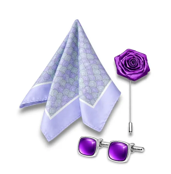 AACHINO_Royal_Men�s_Accessory_Gift_Set_�_Pocket_Square,_Cufflinks_&_Lapel_Pin_with_Premium_Box_|_Polyester_Formal_Combo_for_Wedding,_Party_&_Office_Wear_(Purple_Honey_Row)