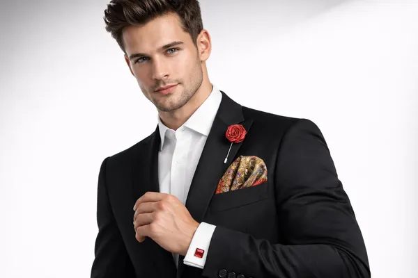 AACHINO_Pocket_Square,_Cufflinks_&_Lapel_Pin_Set_for_Men_with_Premium_Gift_Box_|_Polyester_Formal_Accessories_Combo_for_Wedding,_Party,_Office_Wear_(Red_Pasley)