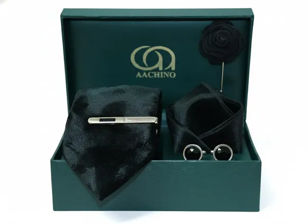 AACHINO_Premium_Men�s_Velvet_Necktie_-_Elegant_Slim_Design_for_Weddings,_Formal_Events_&_Galas_-_Soft_Touch_Luxury_Fashion_Tie_for_Grooms_-_Rich_Solid_Color_Accessory_with_Gift_Box_(Black)