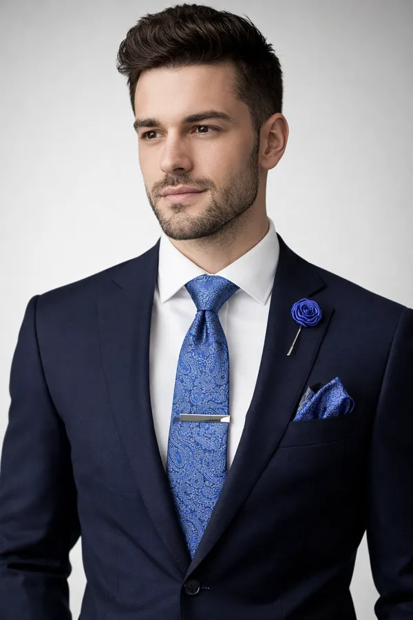 AACHINO_Italian_Micro_Fabric_Tie_Set_for_Men_with_Pocket_Square,_Cufflinks,_Tie_Pin_&_Lapel_Pin_|_Premium_Wedding_&_Formal_Gift_Box_(Blue_Wave)