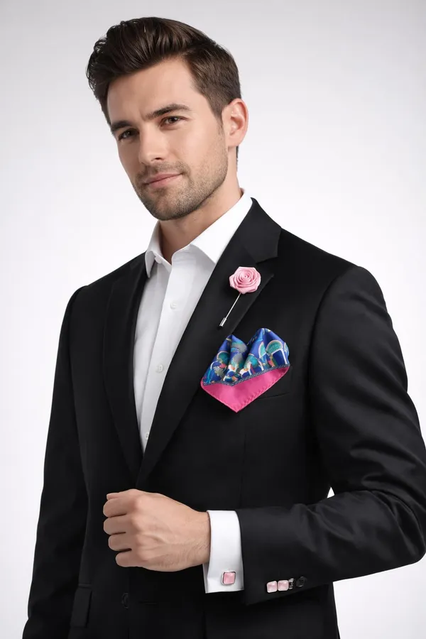 AACHINO_Signature_Men�s_Formal_Combo_Set_�_Pocket_Square,_Cufflinks_&_Lapel_Pin_with_Premium_Gift_Box_|_Polyester_Designer_Accessories_for_Wedding,_Party_&_Office_Wear_(Pink_Fela)