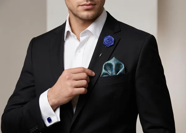 AACHINO_Men�s_Pocket_Square_Gift_Set_with_Cufflinks_&_Lapel_Pin_|_Premium_Polyester_Formal_Accessories_for_Wedding,_Party_&_Office_Wear_(Blue_Buttn)