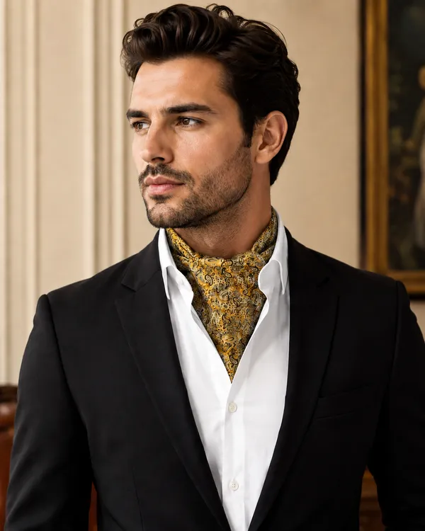 AACHINO_Luxury_Paisley_Micro_Silk_Ascot_Tie_for_Men_-_Premium_Italian_Style_Cravat_|_Formal_&_Casual_Neckwear_for_Weddings,_Parties,_and_All_Seasons_|_Elegant_Men's_Fashion_Accessory_(A9_Golden)