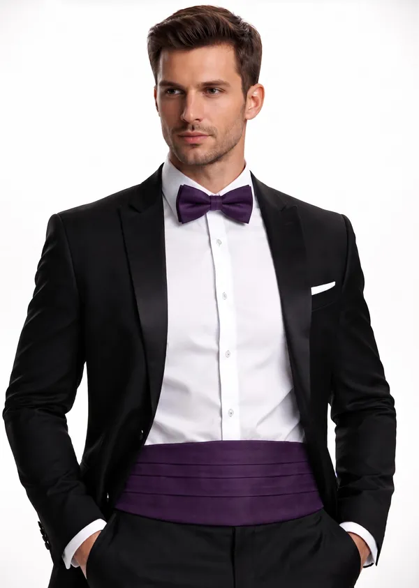 AACHINO_Premium_Men's_Micro_Fiber_Neck_Bow_Tie_&_Cummerbund_Set_-_Elegant_Slim_Tie_for_Weddings,_Grooms_&_Formal_Events_-_Luxury_Smooth_Finish_Tuxedo_Accessory_with_Gift_Box_(Purple)
