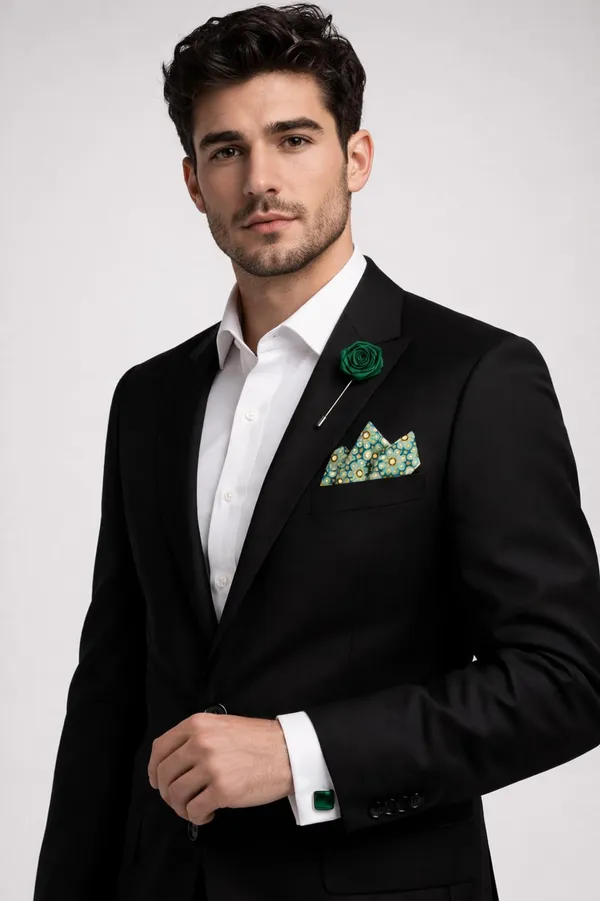 AACHINO_Men�s_Formal_Accessory_Set_�_Pocket_Square,_Cufflinks_&_Lapel_Pin_with_Premium_Gift_Box_|_Polyester_Designer_Combo_for_Wedding,_Party_&_Office_Wear_(Magic_Green)