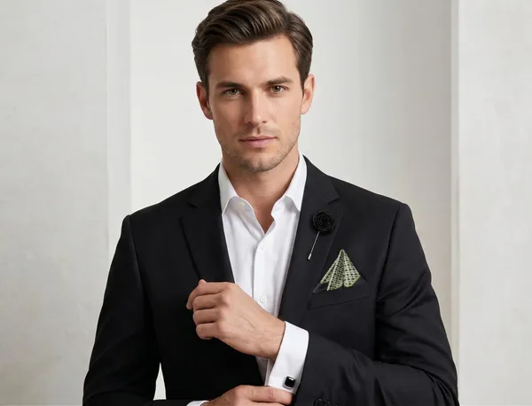 AACHINO_Pocket_Square_Set_for_Men_with_Cufflinks_&_Lapel_Pin_|_Polyester_Formal_Accessories_Gift_Box_for_Wedding,_Party_&_Office_Wear_(Black_Ninja)
