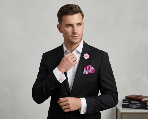 AACHINO_Signature_Men�s_Formal_Combo_Set_�_Pocket_Square,_Cufflinks_&_Lapel_Pin_with_Premium_Gift_Box_|_Polyester_Designer_Accessories_for_Wedding,_Party_&_Office_Wear_(Ch_Pink_Valey)