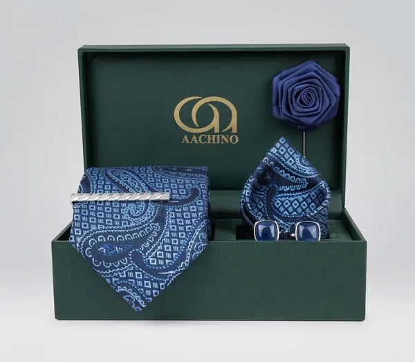 AACHINO_Italian_Micro_Fabric_Tie_Set_for_Men_with_Pocket_Square,_Cufflinks,_Tie_Pin_&_Lapel_Pin_|_Premium_Wedding_&_Formal_Gift_Box_(Dark_Blue)