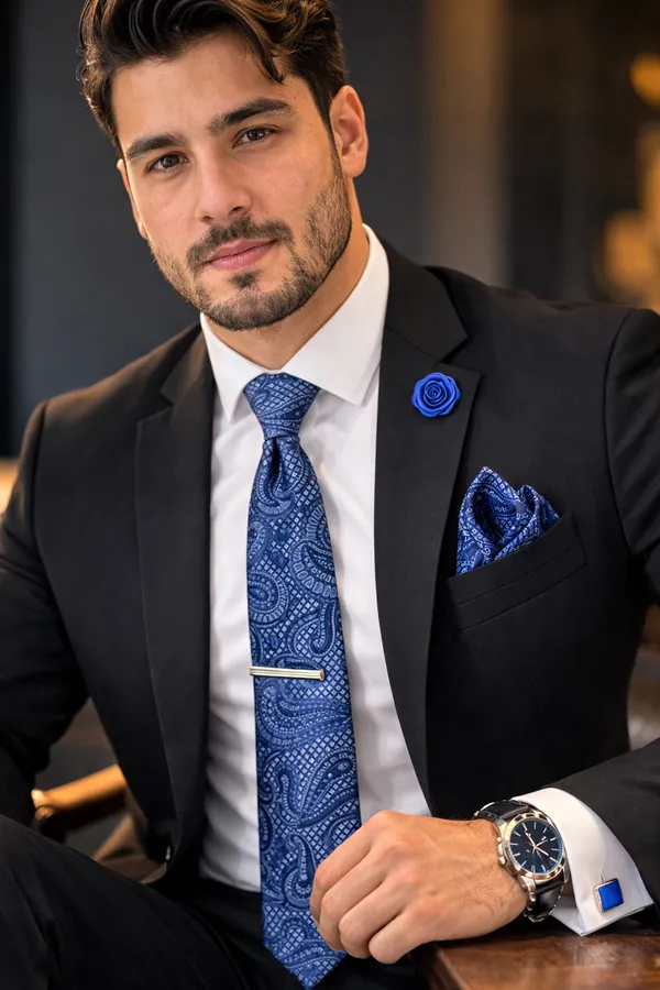 AACHINO_Italian_Micro_Fabric_Tie_Set_for_Men_with_Pocket_Square,_Cufflinks,_Tie_Pin_&_Lapel_Pin_|_Premium_Wedding_&_Formal_Gift_Box_(Dark_Blue)