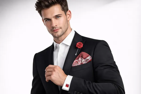 AACHINO_Pocket_Square,_Cufflinks_&_Lapel_Pin_Set_for_Men_with_Premium_Gift_Box_|_Polyester_Formal_Accessories_Combo_for_Wedding,_Party,_Office_Wear_(Spider_Red)