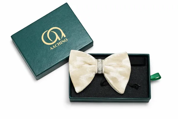 AACHINO_Premium_Velvet_Bow_Tie_for_Men_with_Gift_Box_|_Pre-Tied_Adjustable_NeckBow_for_Wedding,_Party_&_Formal_Wear_(Beige)
